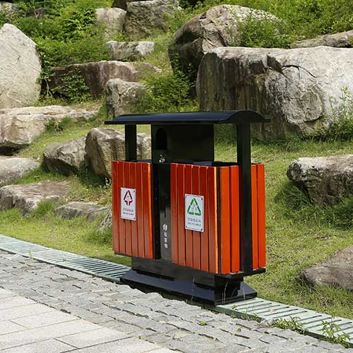 景區(qū)公園必備的景觀設(shè)施鋼木垃圾箱、與園林椅